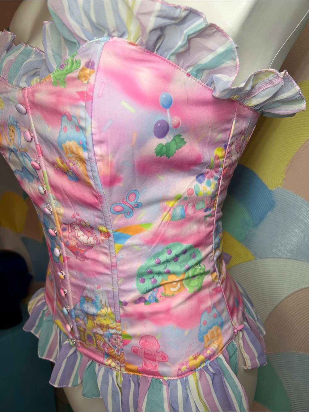 Dolls Kill x Candyland Pastel Candyland Print Corset Top women’s sz M - Picture 7 of 9